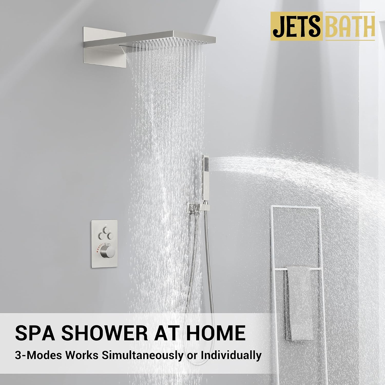 Thermostatic Shower System 22-Inch Rain & Waterfall Large Shower Head, Brushed Nickel Luxury Shower Faucet Set with High Pressure Handheld Sprayer, Wall Mount Shower Fixtures Include Valve