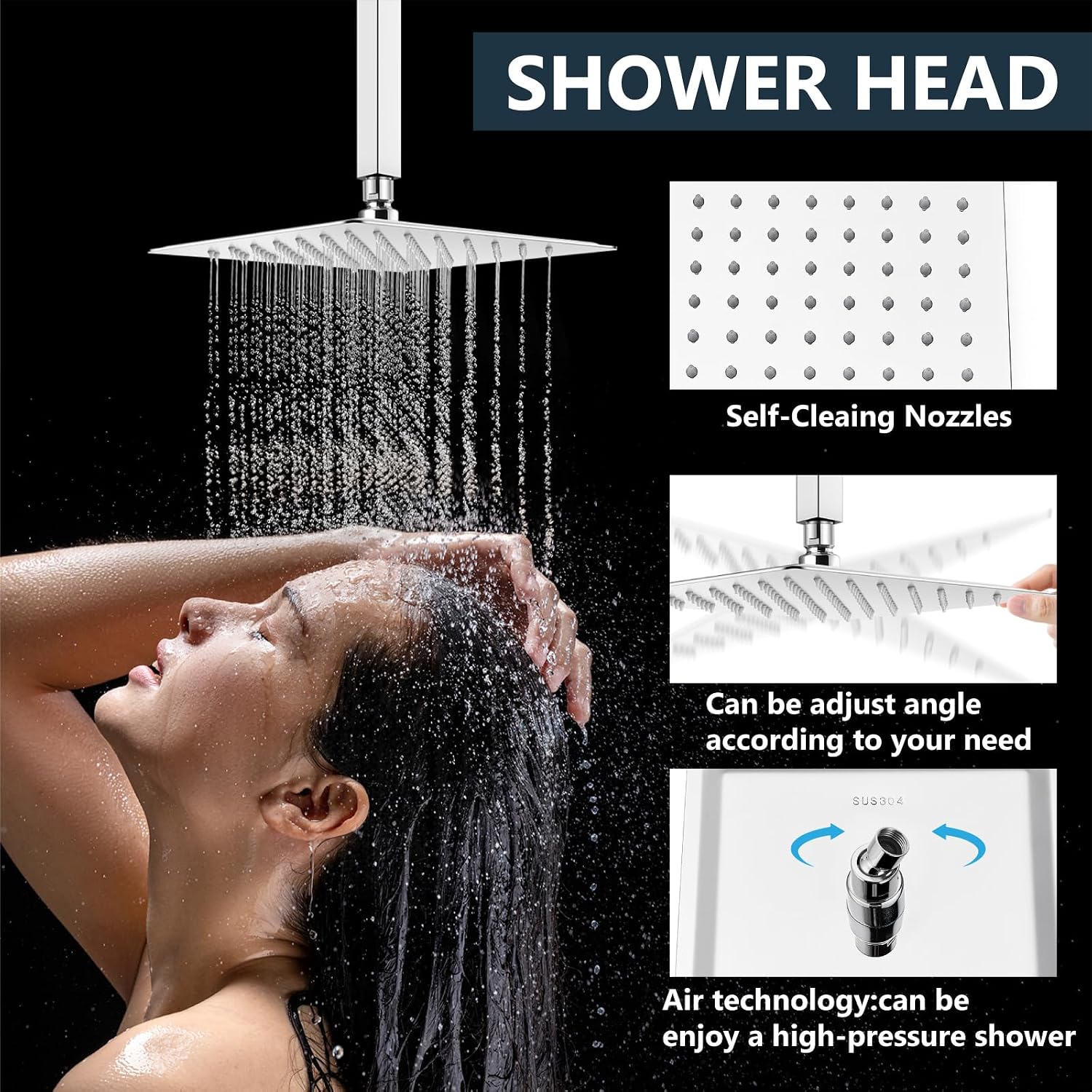 Aolemi Ceiling Mount Shower System Rain Shower Head with Handheld Spray High Pressure Shower Faucet Set Rough-in Valve Shower Trim Kit Included Bathroom Polish Chrome 8 Inch Ceiling Shower Head