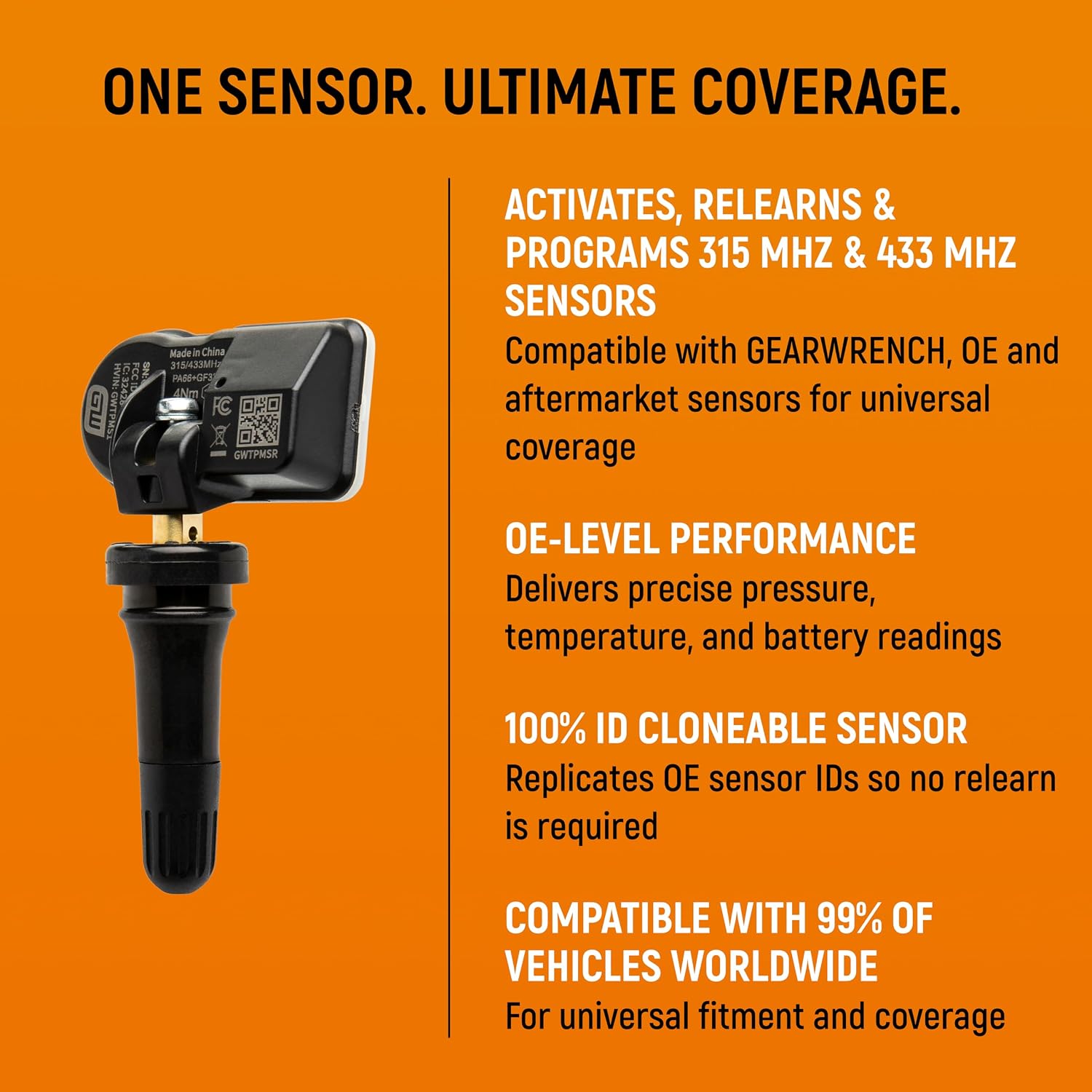 Bundle of GEARWRENCH Universal Tire Pressure Monitoring System Programming & Diagnostic Tool | GWTPMS + GEARWRENCH Universal Programmable Rubber TPMS Sensor | GWTPMSR