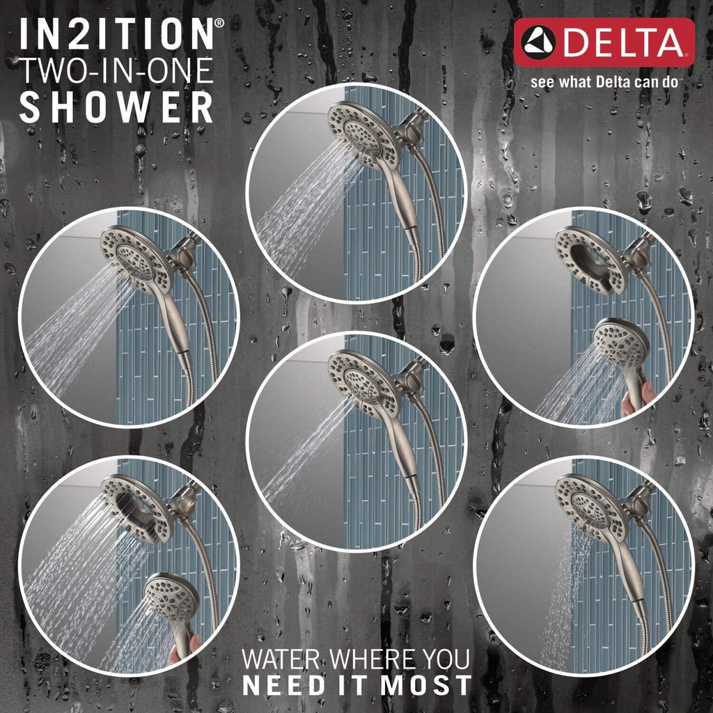 Delta 4-Setting In2ition 2-in-1 Dual Shower Head with HandHeld Spray, Brushed Nickel Detachable Shower Head with Hose, Showerhead, 1.75 GPM Flow Rate, Stainless 58499-SS