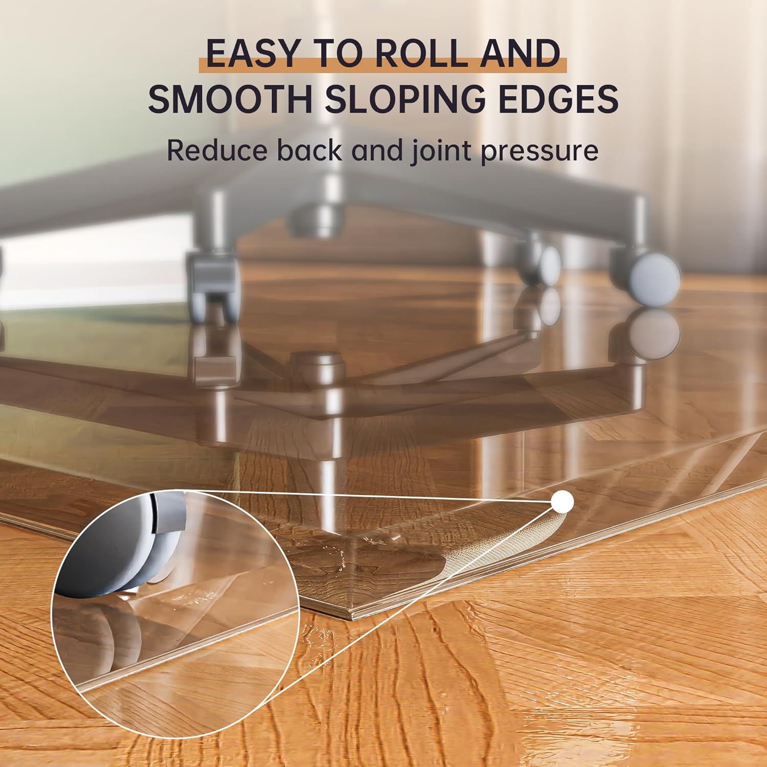 55'x46' Beveled Edge Tempered Glass Chair Mat, 5MM Thick, 1000Lbs Weight Capacity, Clear Ultra-Smooth, Suitable for Hardwood Floors & Carpet, Anti-Scratch Anti-Yellow, Home Office Use