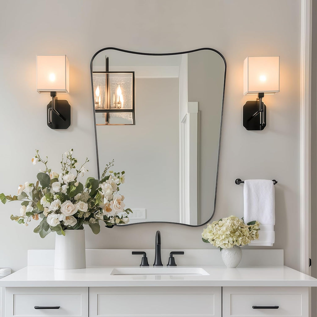 MIRRORART 24x32'' Black Irregular Mirrors for Bathroom | Premium Metal Frame Mirror Butturfly-Shaped Irregular Wall Mirrors Wall Mounted Vertical for Bathroom Remodel, HD Glass