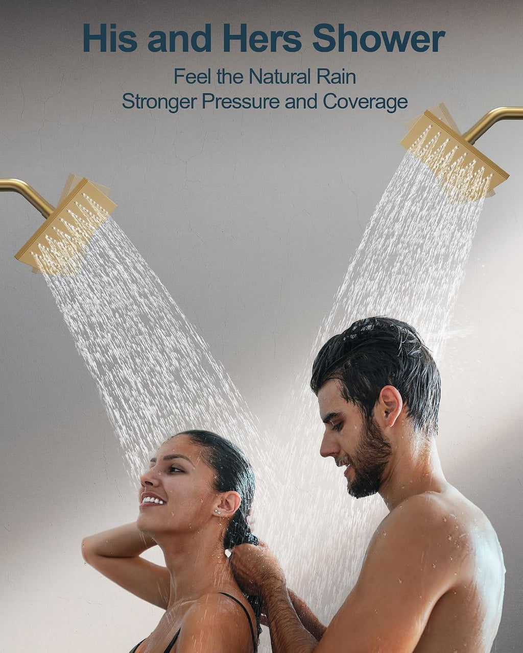 Thermostatic Shower System, 16' Ceiling Mount Rainfall shower Head with Double 6' Shower Head, Brushed Gold