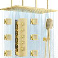 32' Luxury Thermostatic Full Body Shower System with 32-Inch Mist & Rainfall Shower Head & 6 Body Jets, Handheld, JetsBath Brushed Gold Two Person Shower Faucet Set, Smart Shower System for Couples