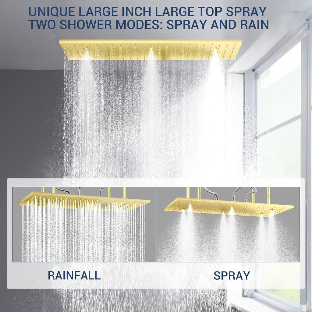 32' Luxury Thermostatic Full Body Shower System with 32-Inch Mist & Rainfall Shower Head & 6 Body Jets, Handheld, JetsBath Brushed Gold Two Person Shower Faucet Set, Smart Shower System for Couples