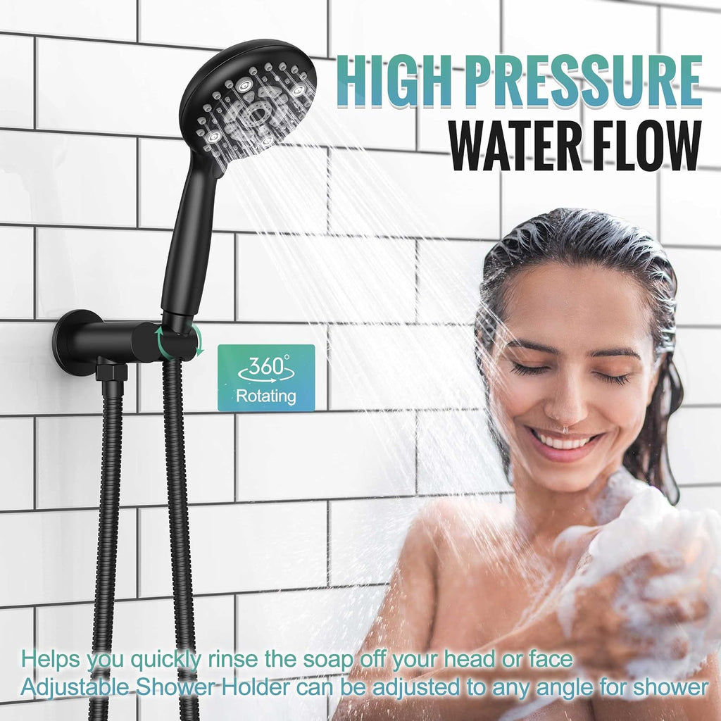 SR SUN RISE Shower Faucet - 16 Inch Multifunctional High Pressure Shower Head System with Handheld Shower Head Fixtures - Valve Included - Matte Black