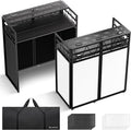 CAHAYA DJ Booth Stand Portable - DJ Table Facade for Laptop Double Top Storage Height Adjustable with Black & White Scrims DJ Stand Foldable with Storage Bag, Cable Holes, 40.7' L x 19.7' W, Black