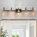LALUZ Bathroom Light Fixtures, 5-Light Large Black and Gold Vanity Lights for Bathroom with Clear Globe Glass Shade, Modern Farmhouse Bathroom Vanity Lighting Over Mirror, 35.5' L x 7' W x 9' H