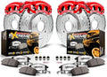 PowerStop Front and Rear Brake & Caliper Kit for Ford F-350 Super Duty 2005-10 - Drilled & Slotted Disc Rotors + Z36 Brake Pads + Red-Powder Coated Calipers, KC4033-36