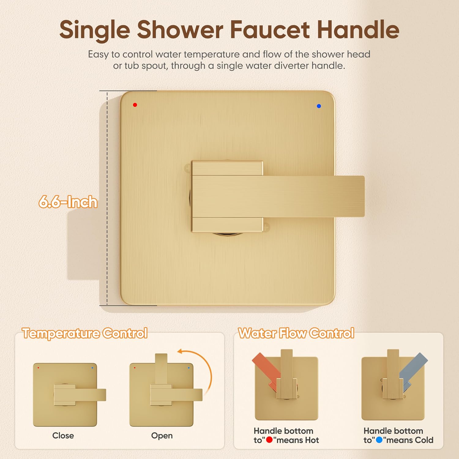 Replacement for Delta Shower Trim Kit 14 Series, All Metal Tub Shower Faucet Set, 6-Inch Gold Shower Head and Handle Set(Valve/Cartridge Not Included)