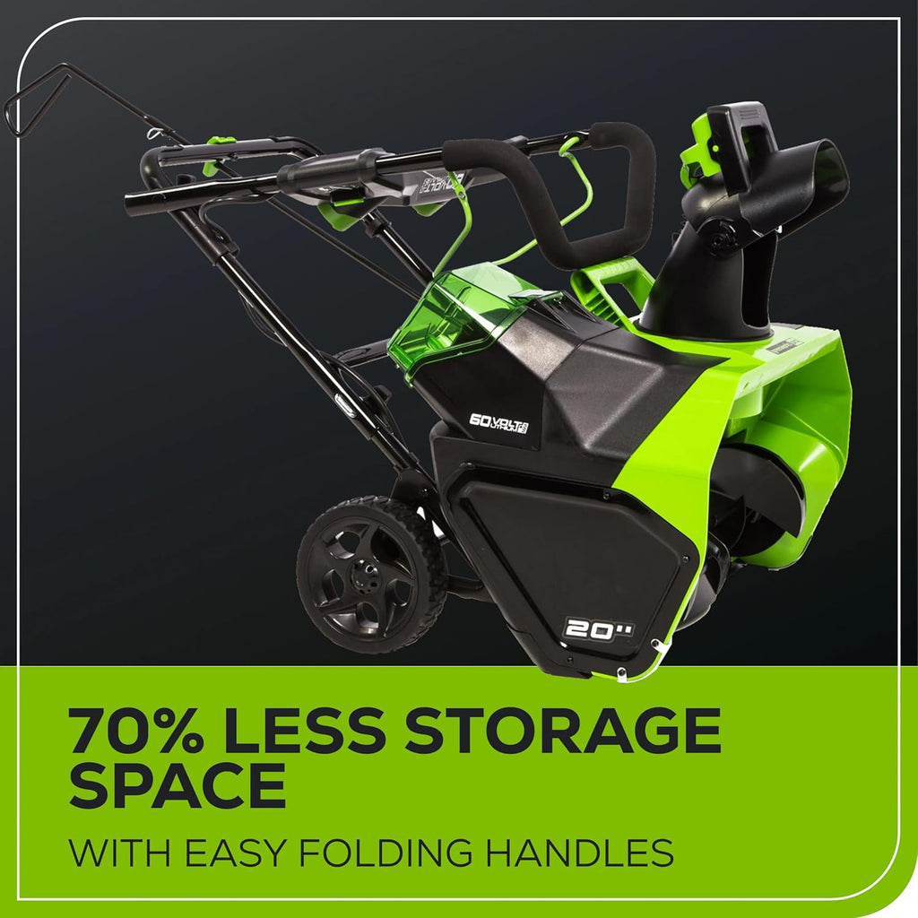 Greenworks 60V 20' Brushless Cordless Snow Blower (Single-Stage), 5.0 Ah Battery and Charger Included