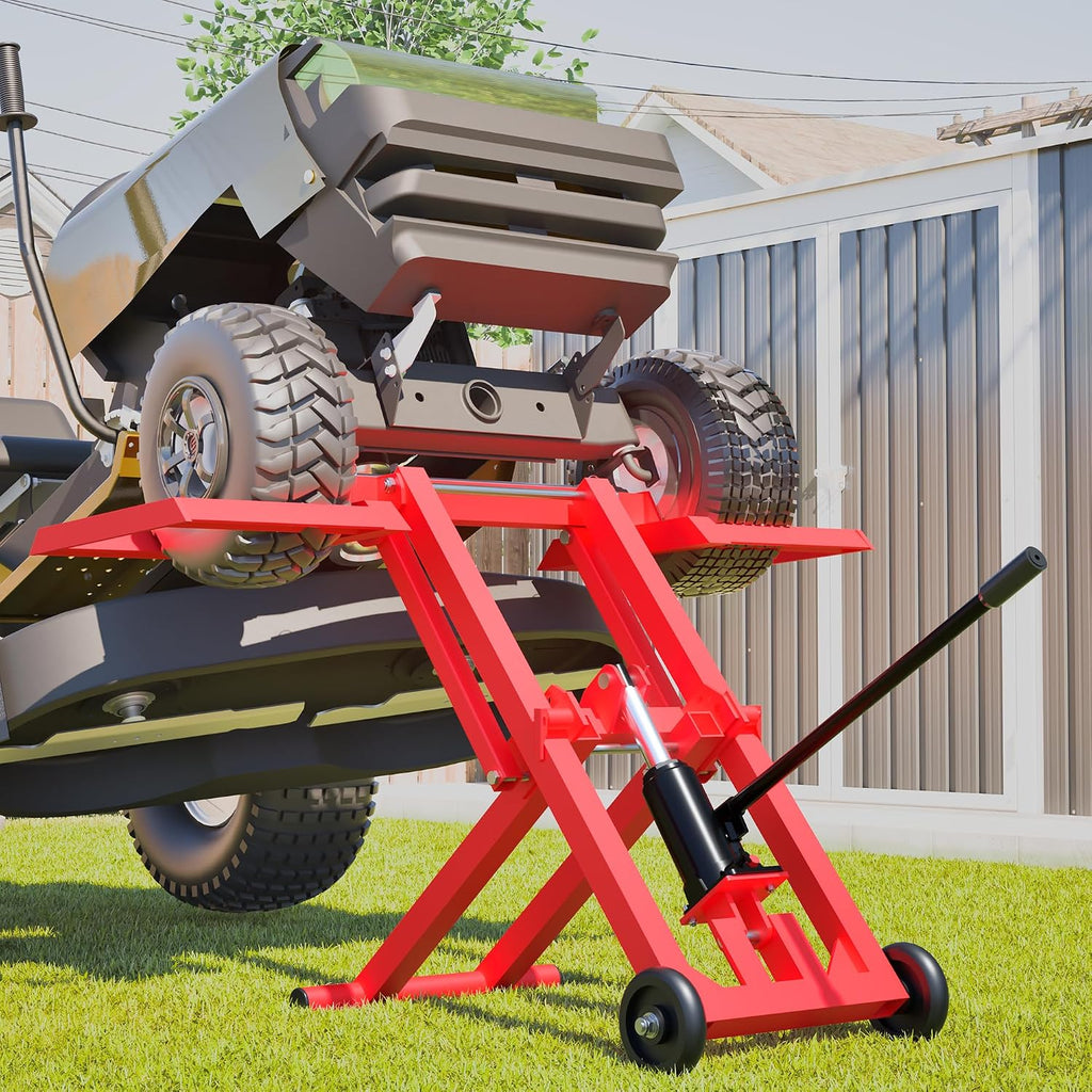 Lawn Mower Lift Jack -Lifting Platform 880 Lbs Capacity for Garden Tractors and Lawn Mowers with Manual Handle & Power Tool Extension Handle (Dark Red)