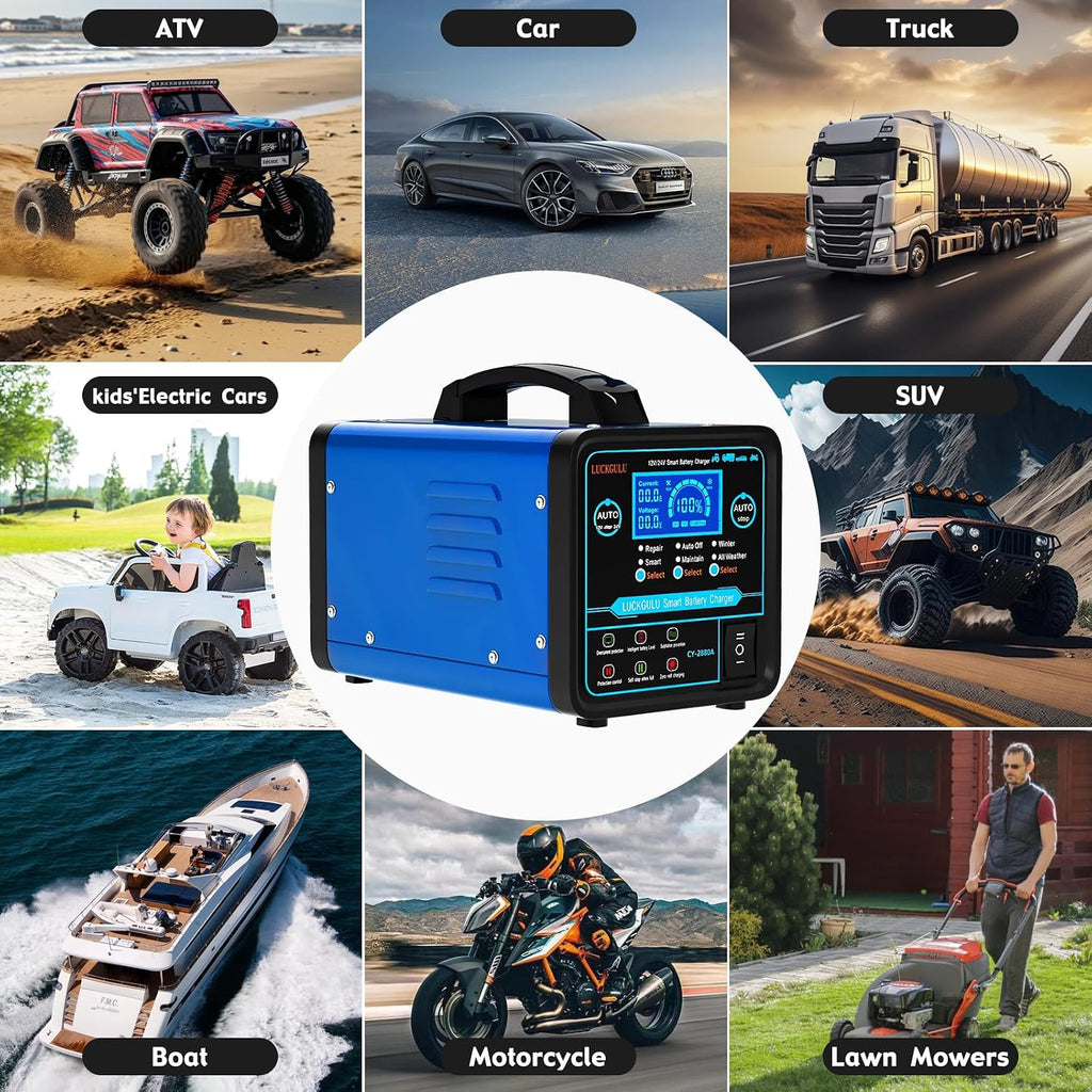 12V/24V Car Battery Chargers Heavy Duty, 15A Automatic Battery Maintainer with Auto Shutoffs, Repair, Winter Mode, High/Low Power Smart Trickle Charger and Desulfator,for Boat,Motorcycle