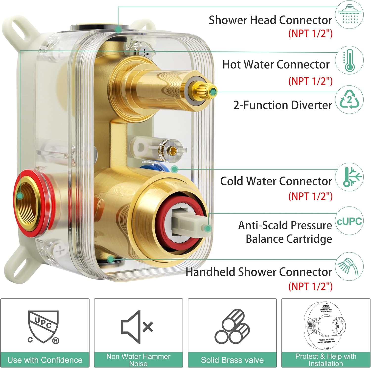 SR SUN RISE Shower Faucet - 16 Inch Multifunctional High Pressure Shower Head System with Handheld Shower Head Fixtures - Valve Included - Brushed Gold