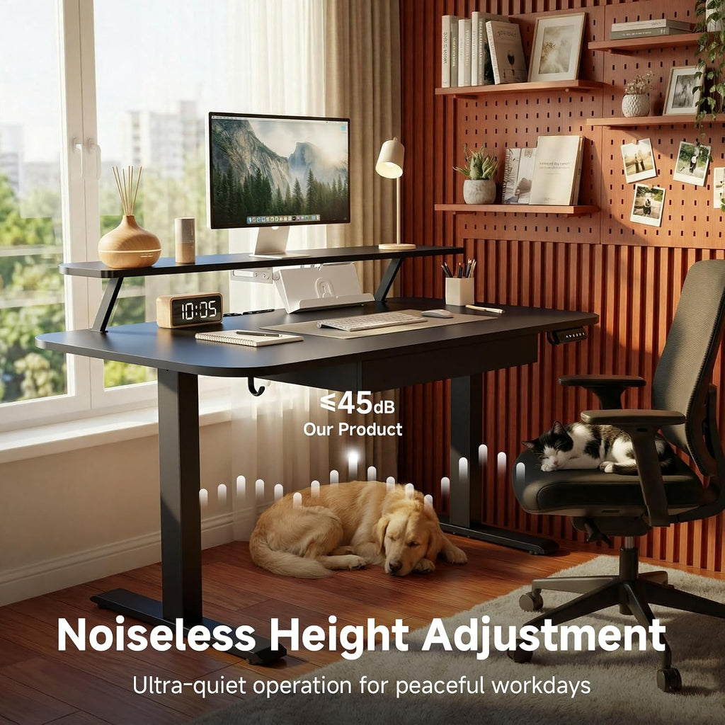 GTPLAYER Electric Standing Desk with Drawers, 55 x 24 Inches Height Adjustable Computer Desk with Monitor Stand, Laptop Stand, Home Office Sit Stand Up Desk with Memory Preset, Black