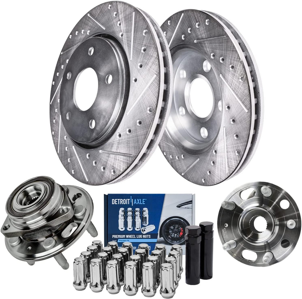 Detroit Axle - Front Wheel Bearing Hubs Brake Rotors Kit for Chevy Malibu Impala Equinox Buick Regal LaCrosse GMC Terrain Saab 9-5 Brake Rotors Wheel Bearing Hubs Lug Nuts Socket Keys Replacement