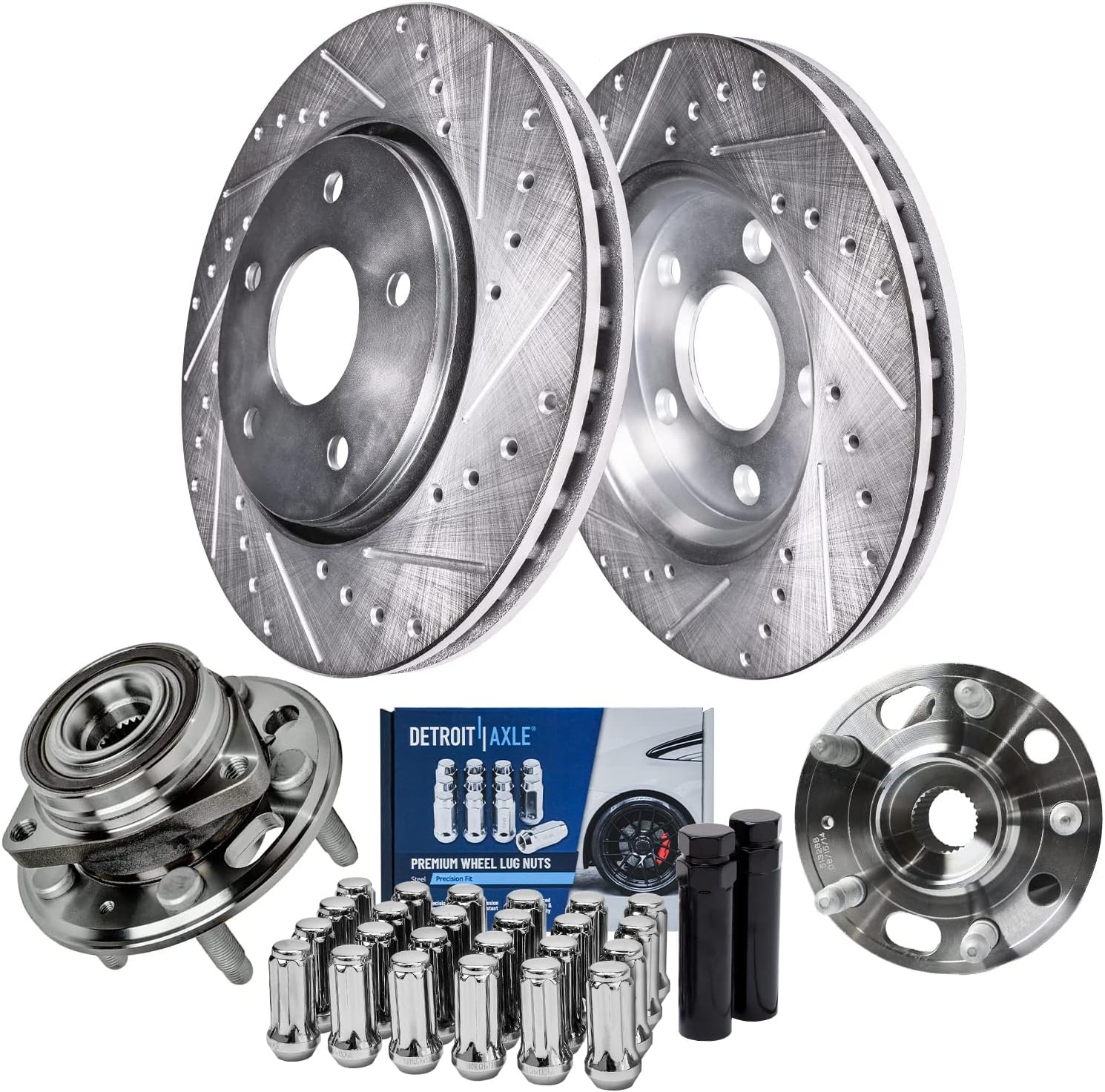 Detroit Axle - Front Wheel Bearing Hubs Brake Rotors Kit for Chevy Malibu Impala Equinox Buick Regal LaCrosse GMC Terrain Saab 9-5 Brake Rotors Wheel Bearing Hubs Lug Nuts Socket Keys Replacement