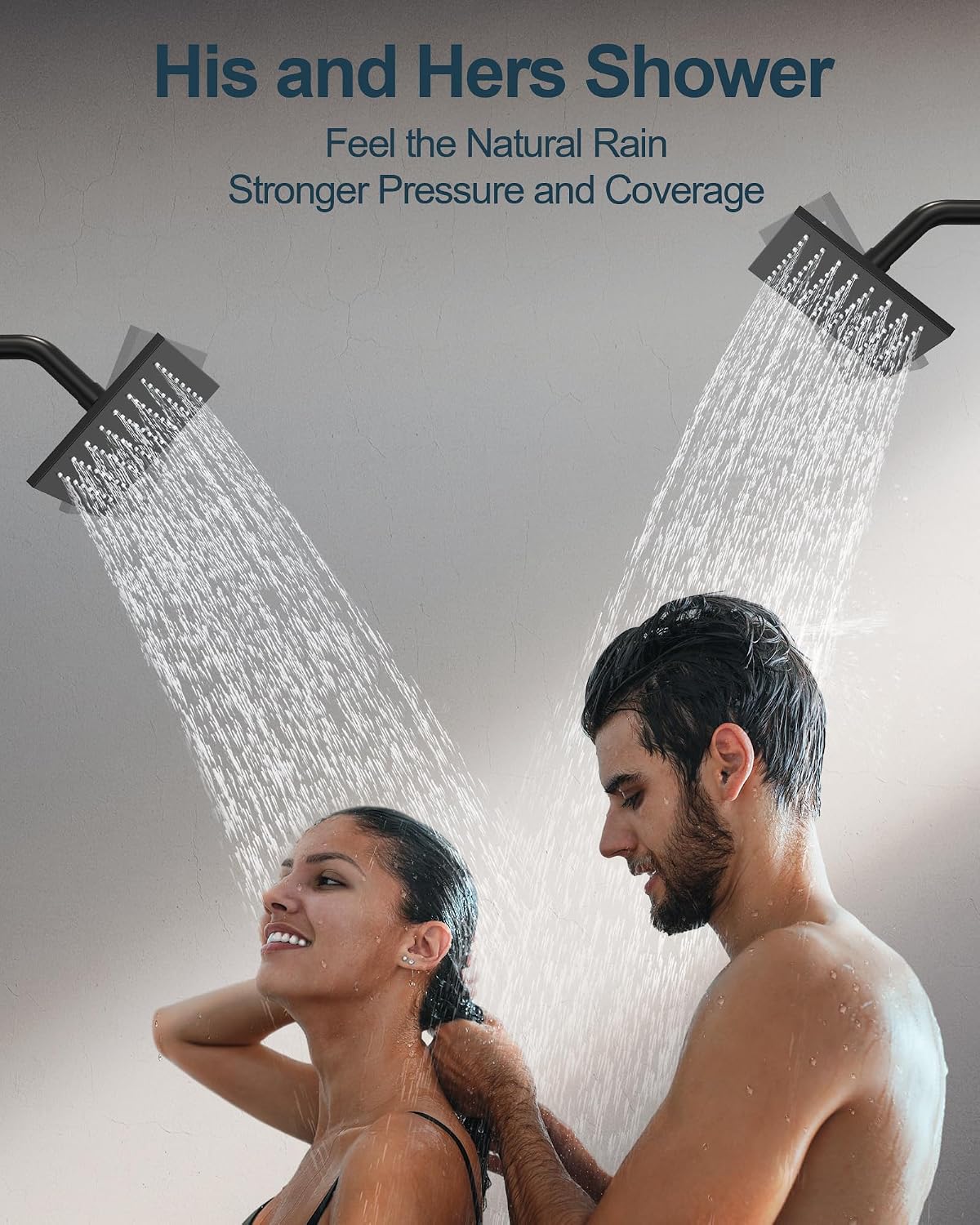 Thermostatic Shower System, 16' Ceiling Mount Rainfall shower Head with Double 6' Shower Head, Matte Black