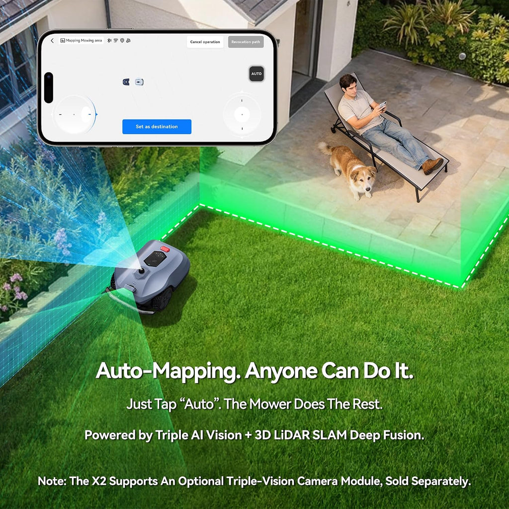 Neomow X2 360° 3D LiDAR Robot Lawn Mower, Wire Free for 1 Acre, No RTK Antenna, 4G App Control, GPS Anti-Theft, 13Ah, IPX6, Supports Upgrade AI Bionic Triple Vision Module for Auto-Mapping