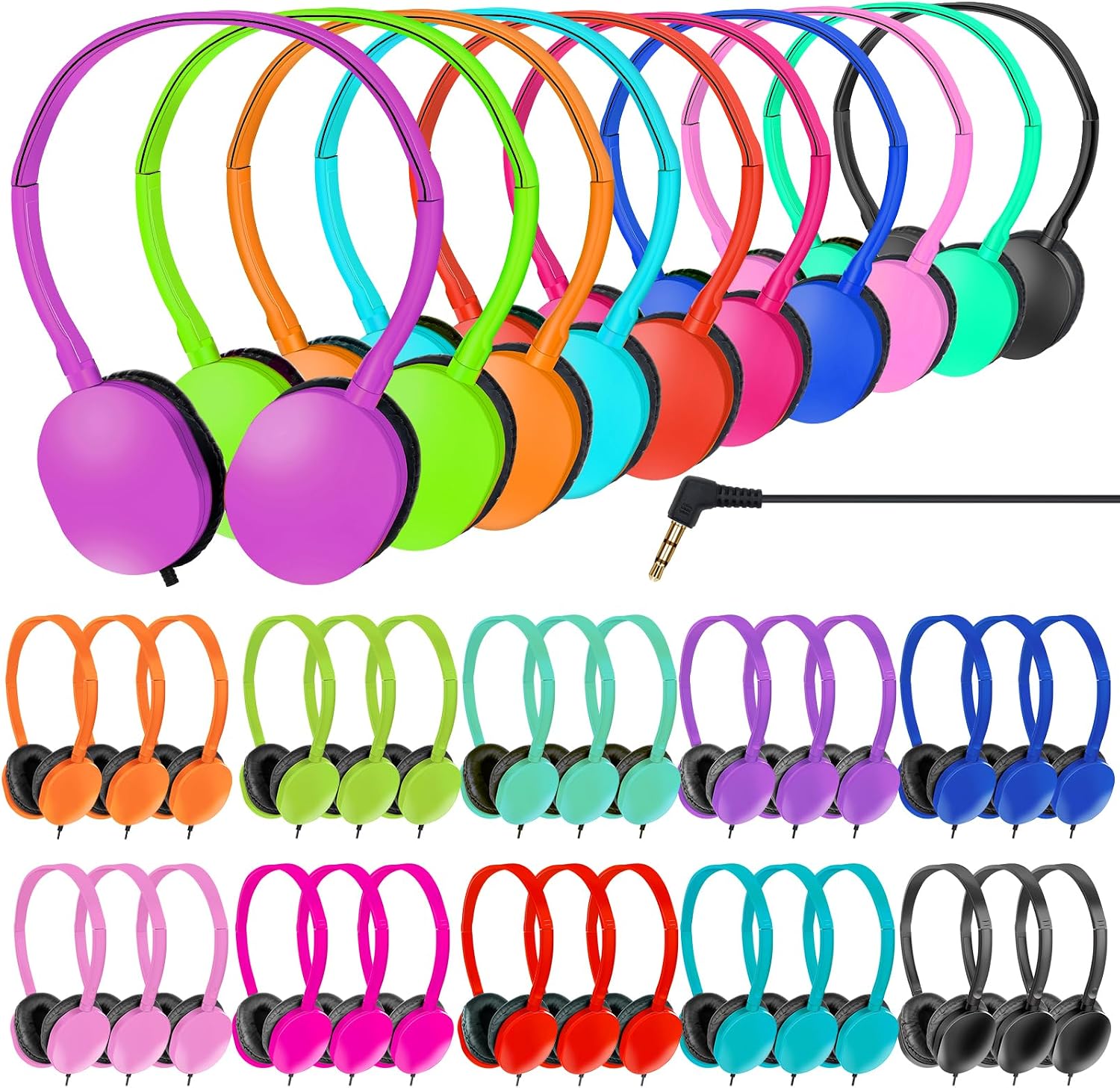 Headphones Bulk 100 Pack for School Classroom Student Computer Earphones Class Set of Headphones for Students Online Lesson and Testing (10 Colors)