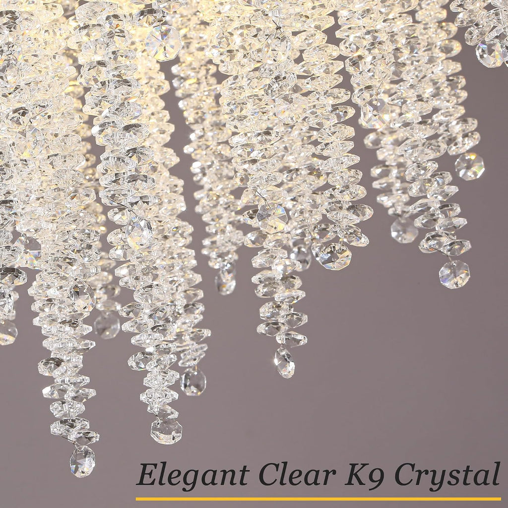 Modern Crystal Tree Branch Chandelier, D31.5'' Black Round Raindrop Indoor Hanging Branch Chandelier Fixture for Dining Room Living Room Bedroom 12 Lights