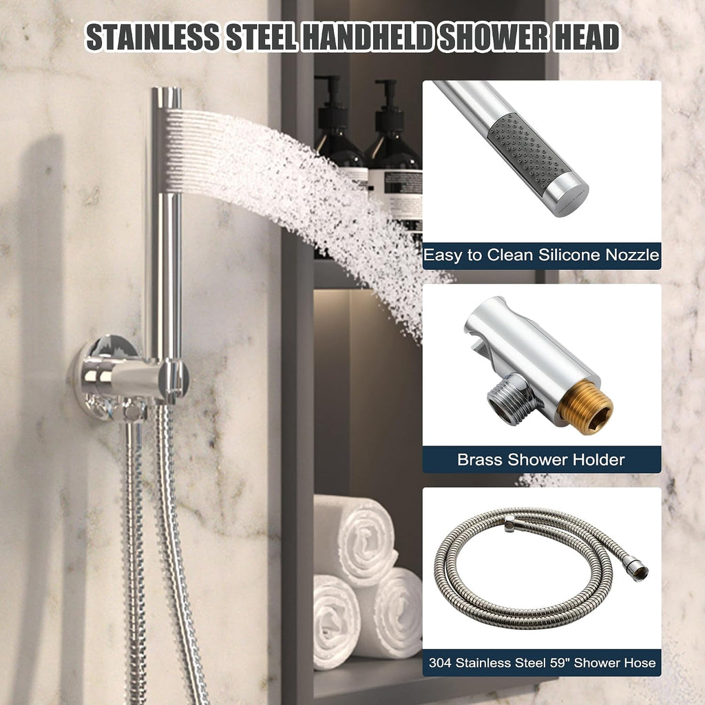 MONDAWE Round Shower Faucets Sets Complete with Tub Spout, Wall Mounted Shower System 10 Inch Rainfall Shower Head with Handheld Combo, Chrome High Pressure Shower Faucet Set