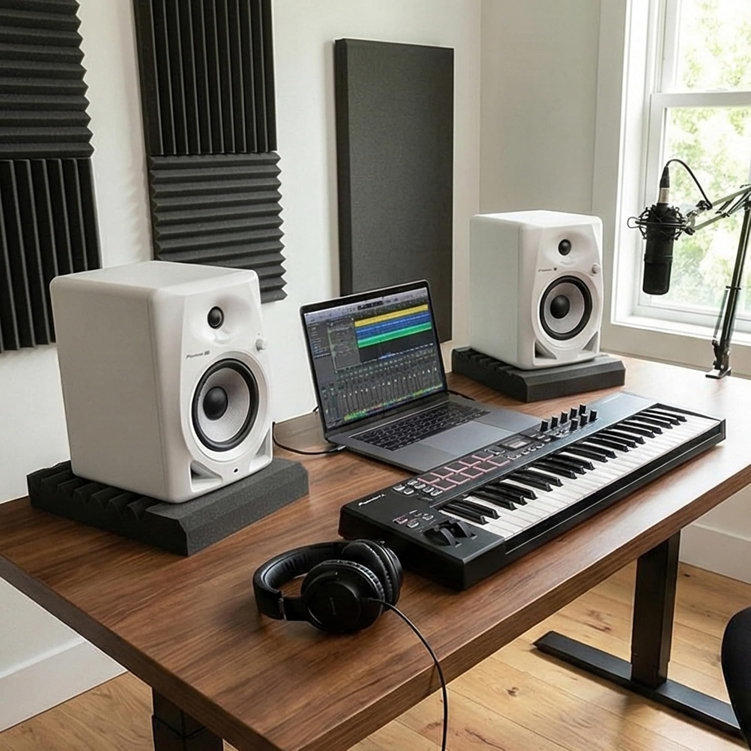 Pioneer DM-50D 5-inch White Desktop Monitor Bundle with Headphones, Laptop Stand, and Austin Bazaar Polishing Cloth