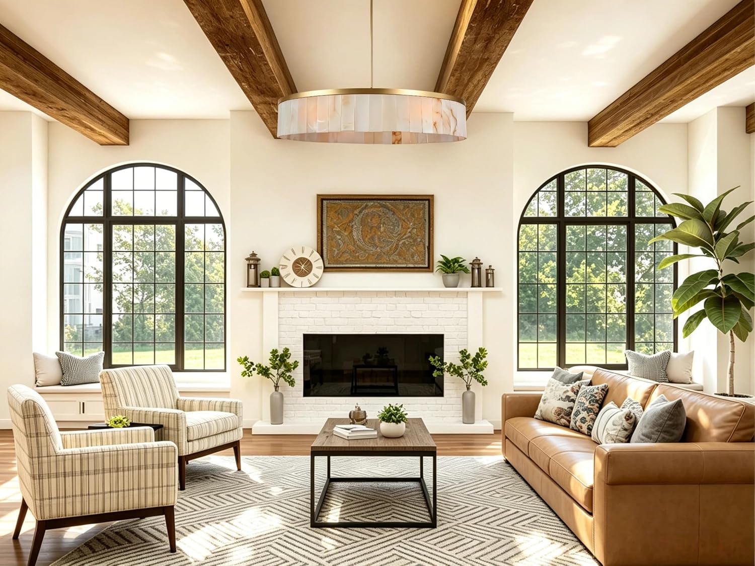 42' Luxury Alabaster Chandelier, Natural Marble Round Pendant Light Large Drum Pendant Chandelier, Large Modern Stone Hanging Fixture for High Ceiling Living Room Dining Room Foyer Entryway (Brass)