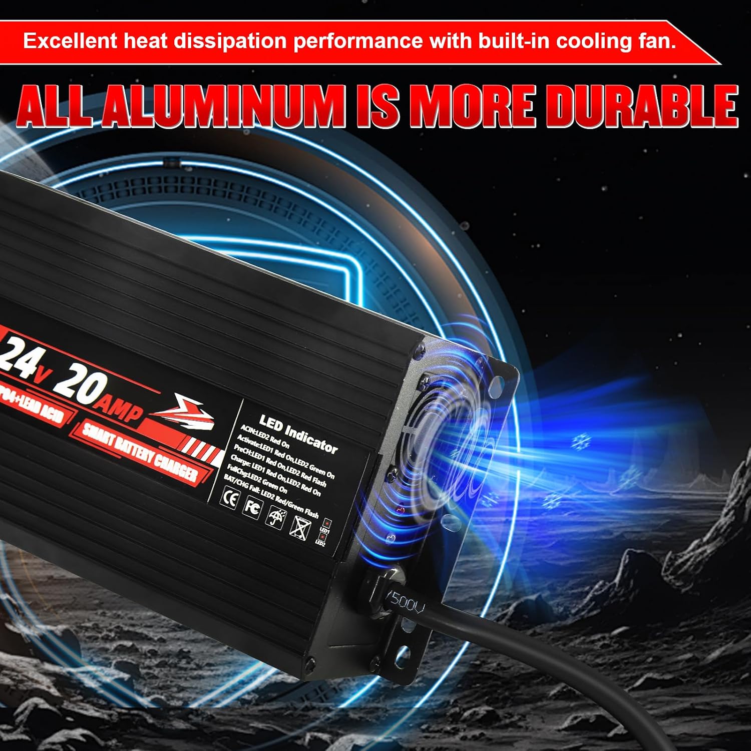 24V Battery Charger,20A Forklift Charger for LiFePO4/Lithium/Lead Acid Battery, Smart AC-DC Charger with Anderson Connector, for ATVs,Golf Carts, Boats, Scissor Lift, Floor Scrubbers, Motorcycles