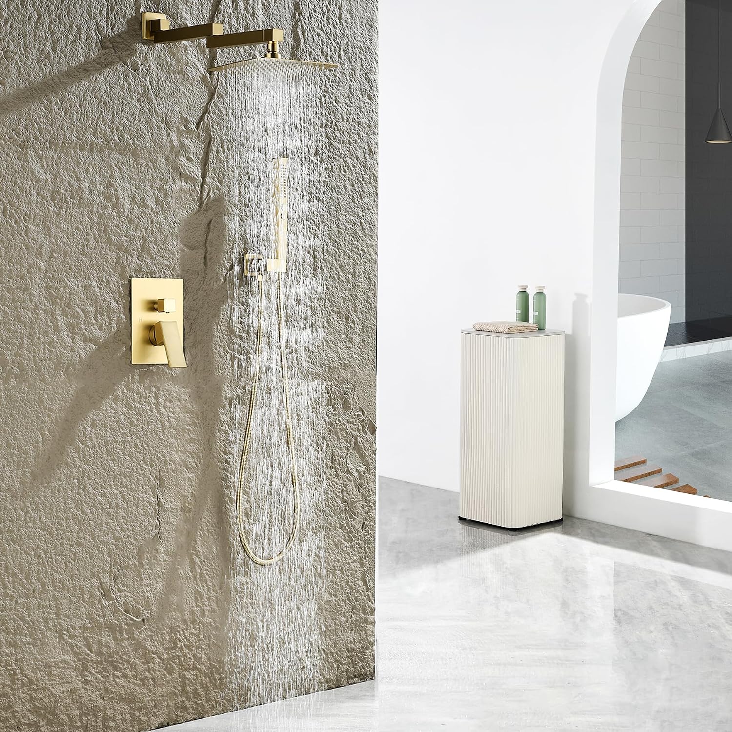 Brushed Gold Shower System with Rain Shower Heads with Handheld Spray Combo, Gold Shower Faucet Set with Rain Shower and Handheld, Gold Shower Head and Handle Set(Shower Valve Kit Included)