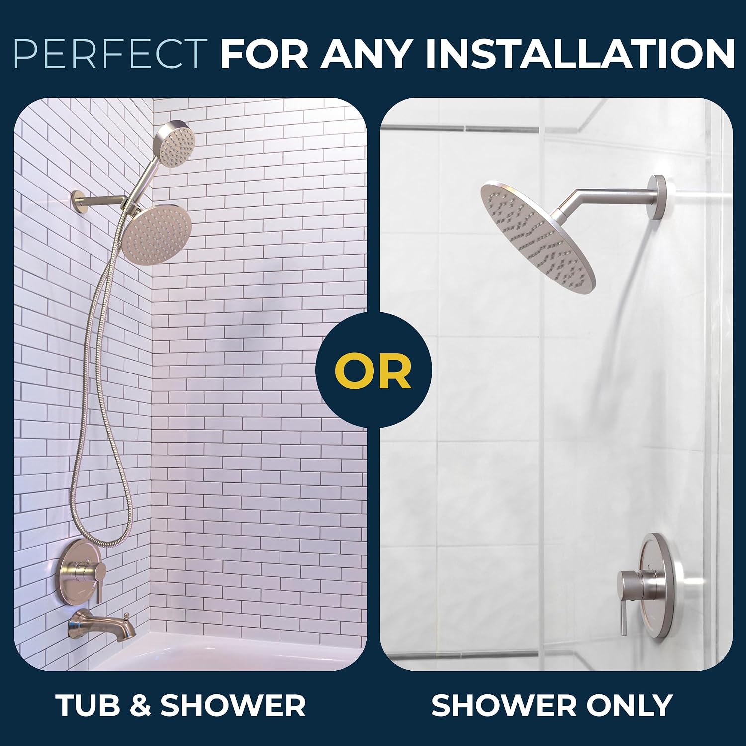 HammerHead Showers Solid Metal Single-Handle Trim Kit with Rough-In Shower Valve, Volume and Temperature Control, Pressure Balance, Polished Brass