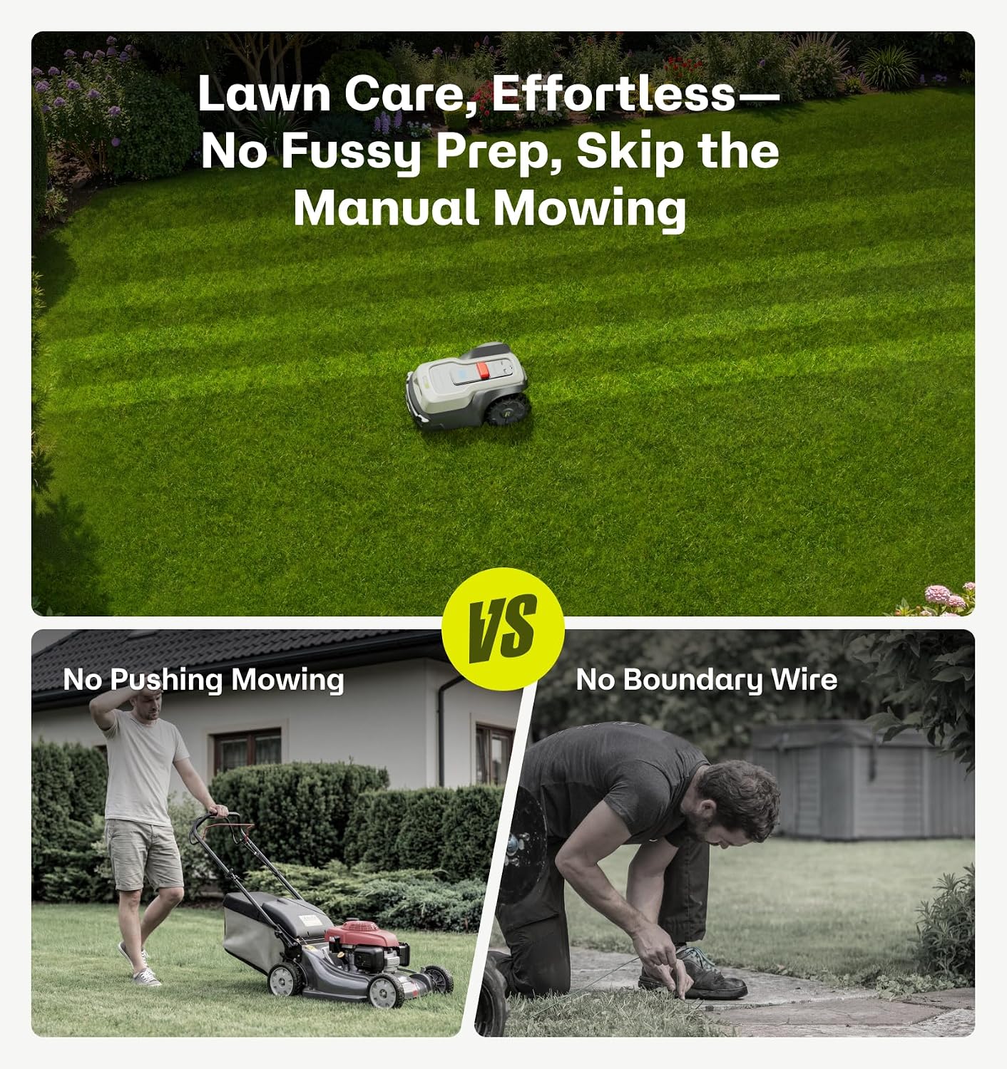 T1200Pro Robot Lawn Mower with L-Shape Wall Mount Rod, No Wire Automatic Robot Mower, Ride-on Edge Mowing, Multiple Zones Management, AI Obstacle Avoidance, for Lawn Up to 0.37 Acre