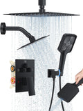 Woindo Shower Faucet Set, 10' Ceiling Mount Rainfall Shower System with 2 Rain Shower Head and Multi-function Handheld Head Push Button Diverter Shower Faucet Trim Kit