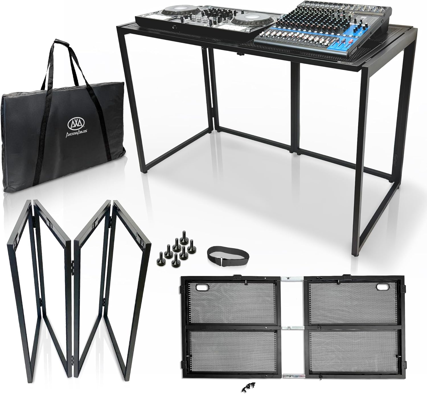 AxcessAbles Portable DJ Table XL – 54' x 27' Music Workstation | 35' Standing Height, 400lb Capacity | Collapsible FOH Sound Desk for DJs, Mixing Consoles, Guitar Techs| Recording Desk | DJ Booth