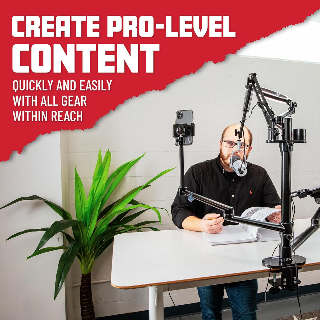 Gator Frameworks 6-in-1 Content Creator and Streaming Desktop Stand Set – Includes Smartphone Clamp, Laptop Clamp, Ring Light, and More! (GFW-STREAMSTAND)