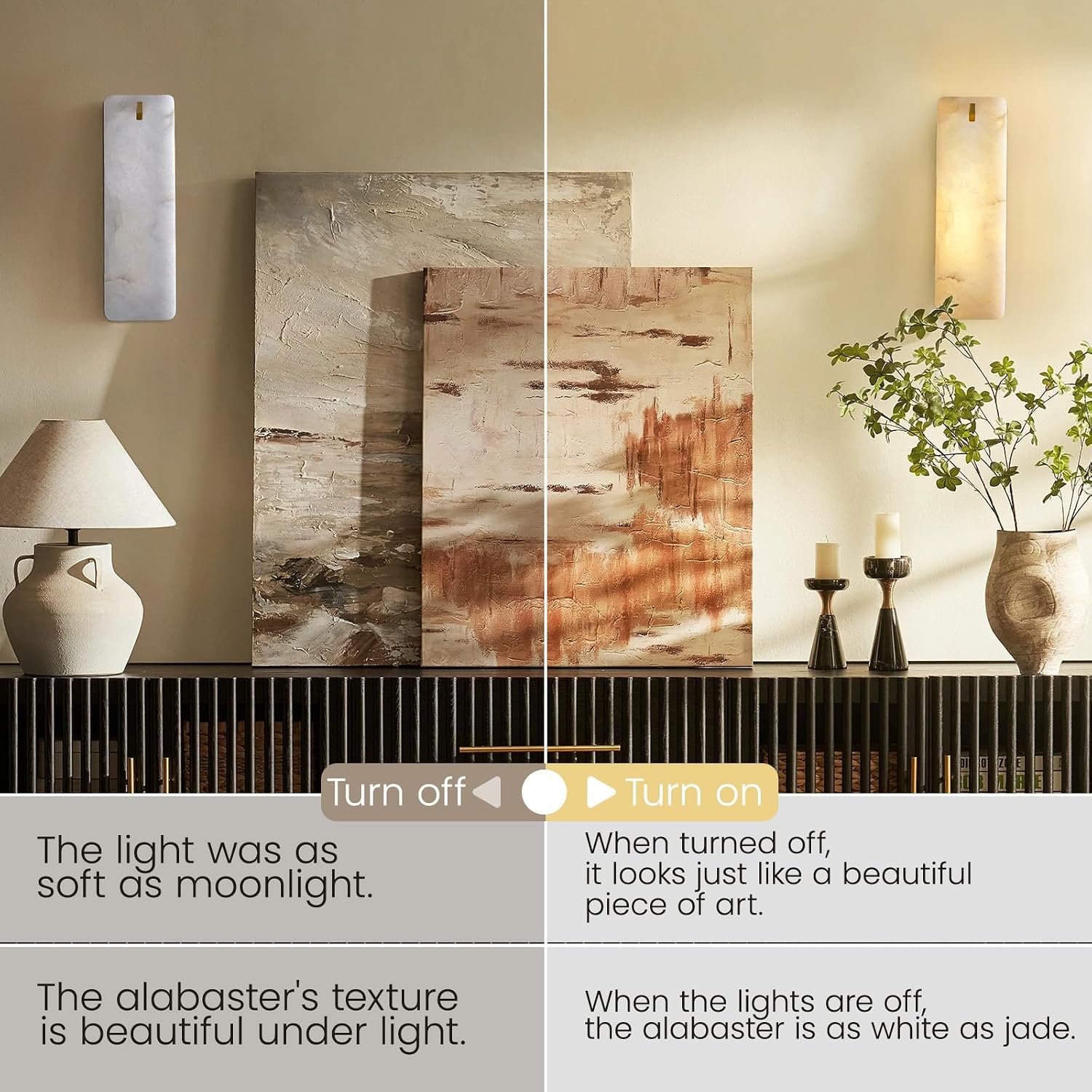 Rectangular Alabaster Wall Sconce 16 Inch, Natural Spanish Stone Brass Gold Wall Light, Modern Marble Sconces Dimmable E12 Hardwired Bathroom Vanity Light Fixture for Mirror, Bedroom, Hallway(1 Pcs)