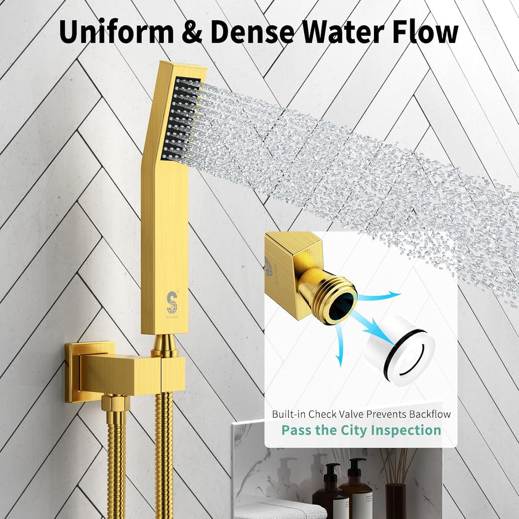 SR SUN RISE 16 Inch Ceiling Mounted Shower System Rain Mixer Shower Combo Set Rainfall Shower Head System Brushed Gold Shower Faucet Rough-in Valve Body and Trim Included