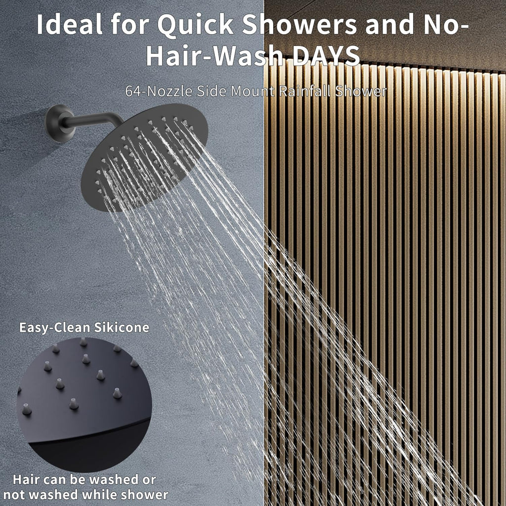 Shower Faucet Set Matte Black Shower System Temperature Display Diverter Shower Valve and 2 in 1 Handheld with Slide Bar, 12 Inch Ceiling Shower Head with 8 Inch Wall Mount Shower Head