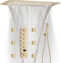 Brushed Gold Digital Display Shower System with 16X24 inch Rain&Waterfall&Mist 3 Modes Ceiling Overhead Shower Head, 6 PCS Body Jet and Handheld Spray