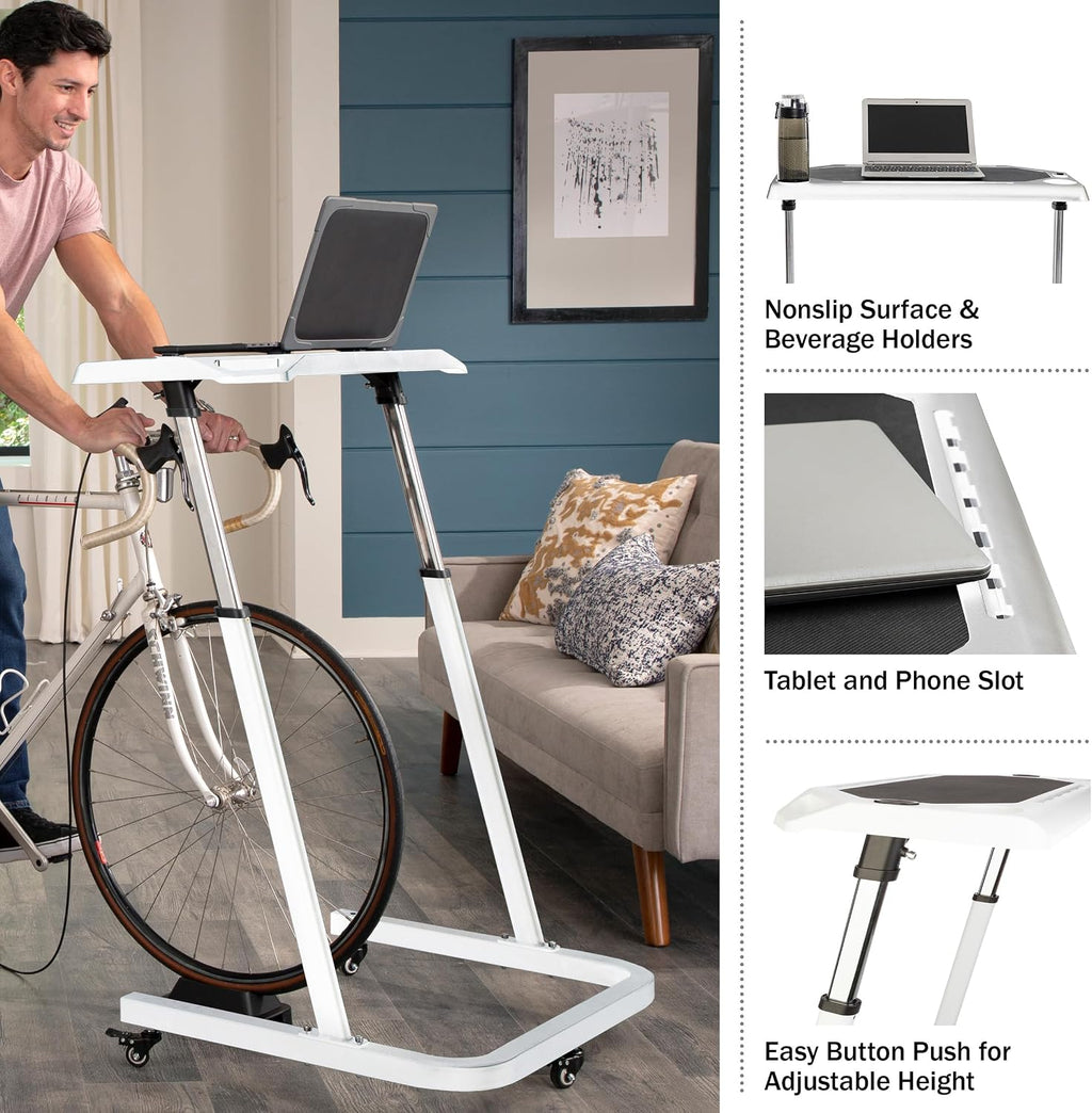 Bike Desk - Rolling Laptop Cart for Stationary Bike or Trainer - Adjustable Standing Desk to Exercise While Working or Watching TV by RAD Cycle