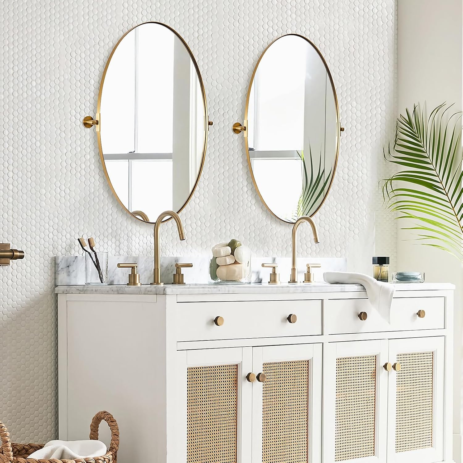 MOON MIRROR Gold Oval Pivot Mirror, Brushed Brass Bathroom Vanity Mirror, Oval Tilting Mirror with Rust-Proof Stainless Steel Thin Frame, Wall-Mounted Vertically