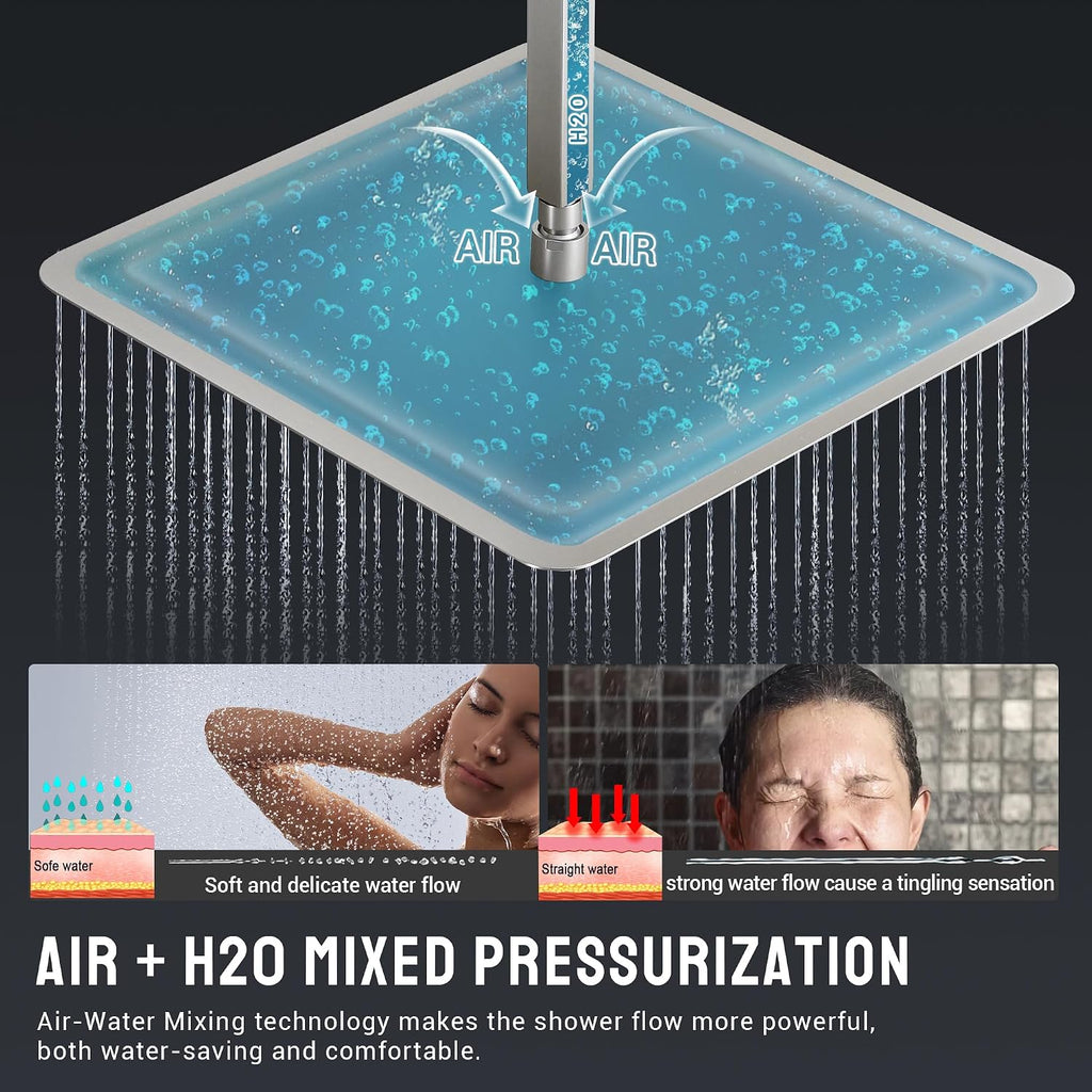 Thermostatic Shower System with 6 Body Jets & 16-Inch Ceiling Rainfall Shower Head Luxury Full Body Brushed Nickel Shower Faucet with Handheld Sprayer, Shower Fixtures Set with Valve and Trim