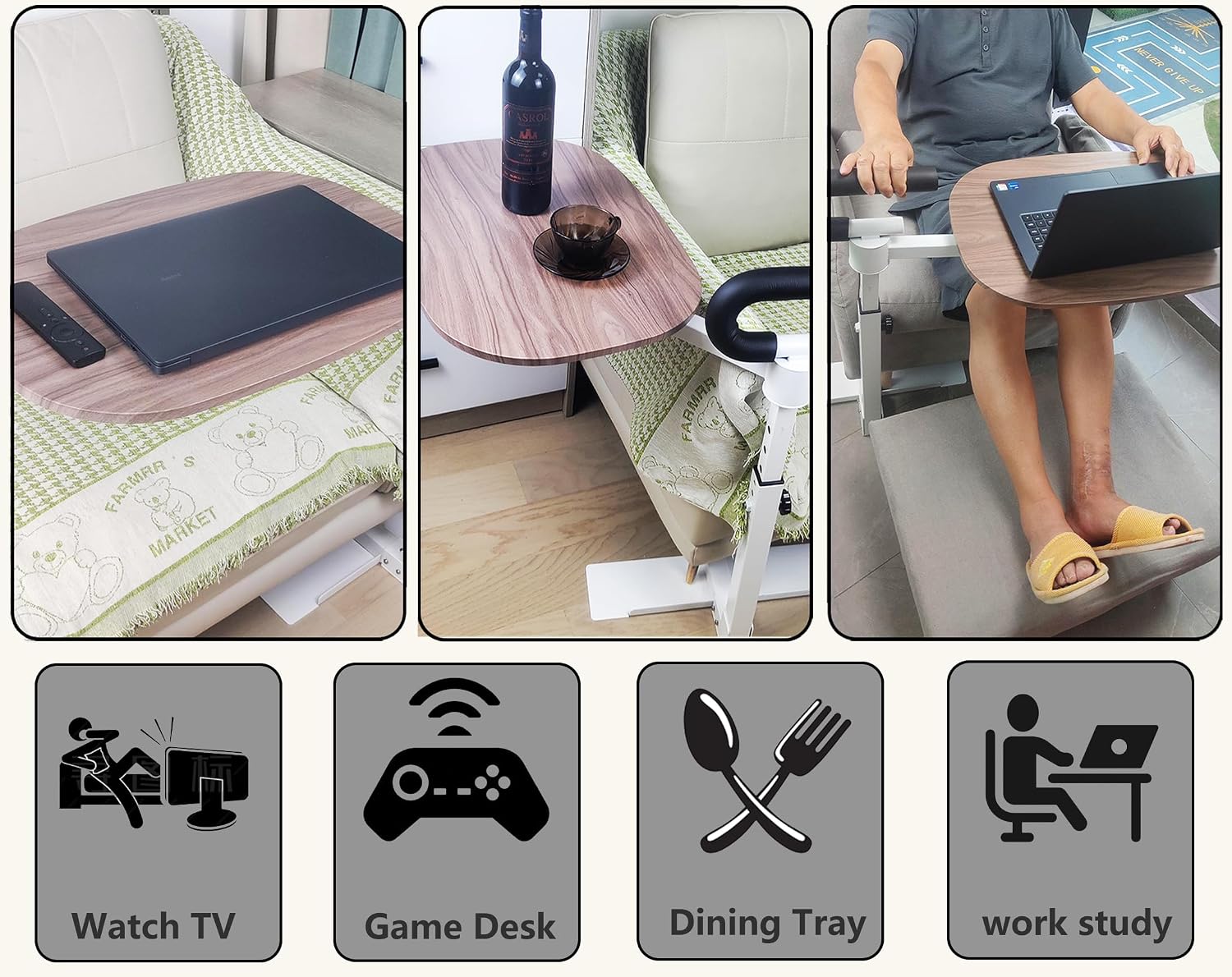 Auxiliary Standing Tray Table, Black Roller Sliding 360° Sofa Rotating and Height Adjustable Rotating TV and Laptop Table, Ergonomic Auxiliary Safety Standing Handle, aid Independent Living