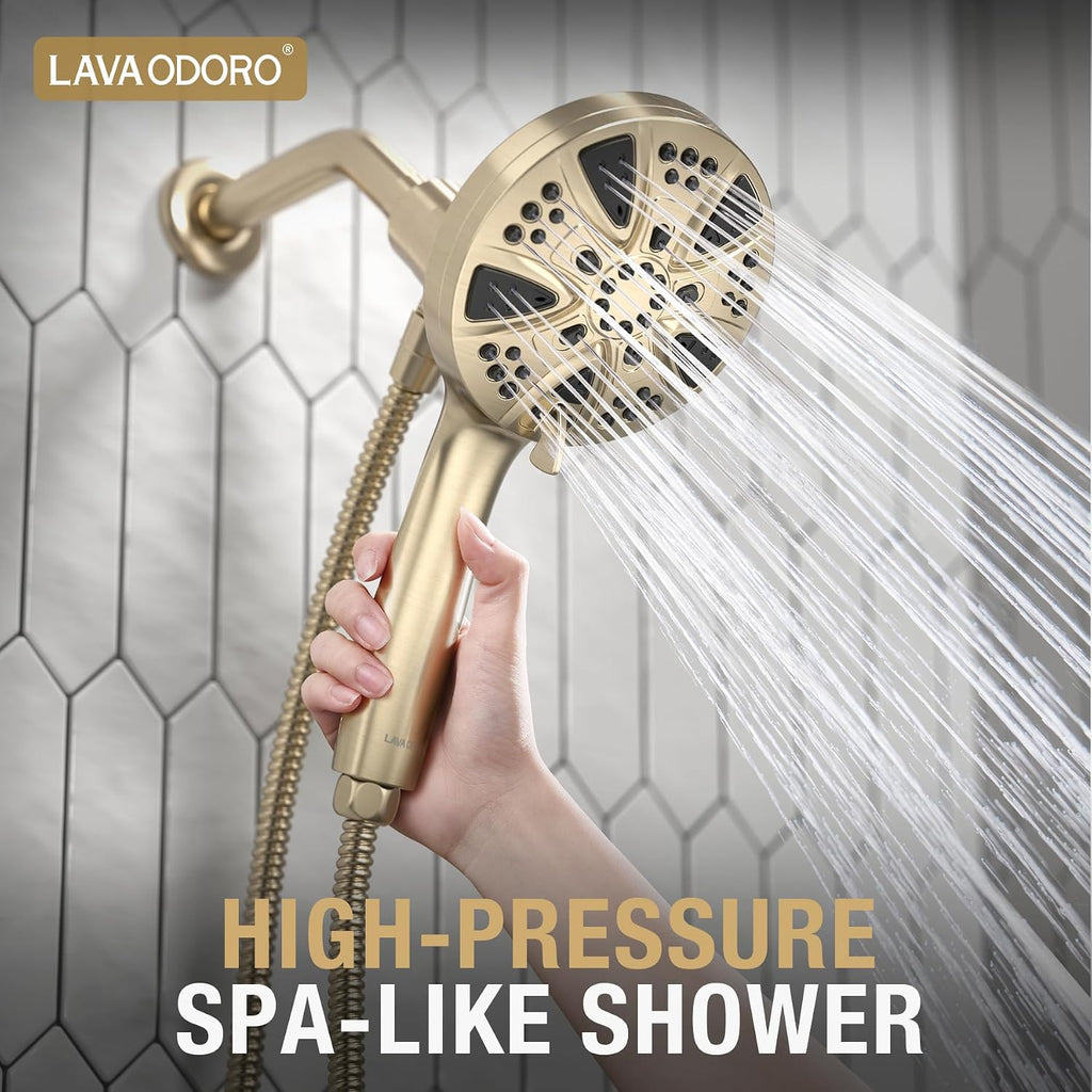LAVA ODORO Handheld Shower Head with Magnetic Docking System, 10-Function High Pressure Detachable Shower Head, 5-inch Showerhead with 72 Inch Hose, Champagne Gold, SH180-CB