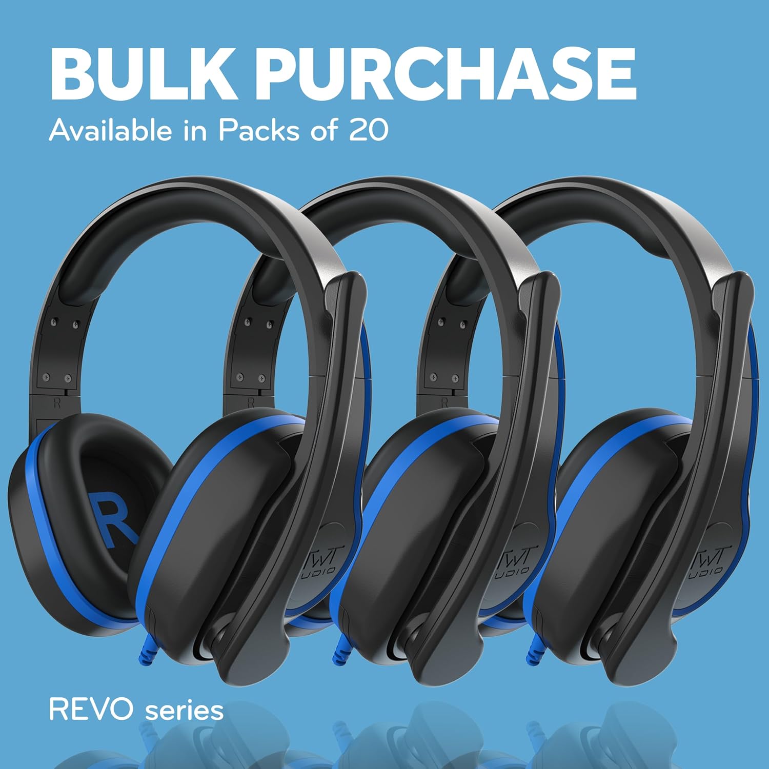 TWT Audio REVO Headset, Premium Wired Over-Ear Headset, Noise Reducing Headset with Mic Boom (3.5MM) - 20 Pack