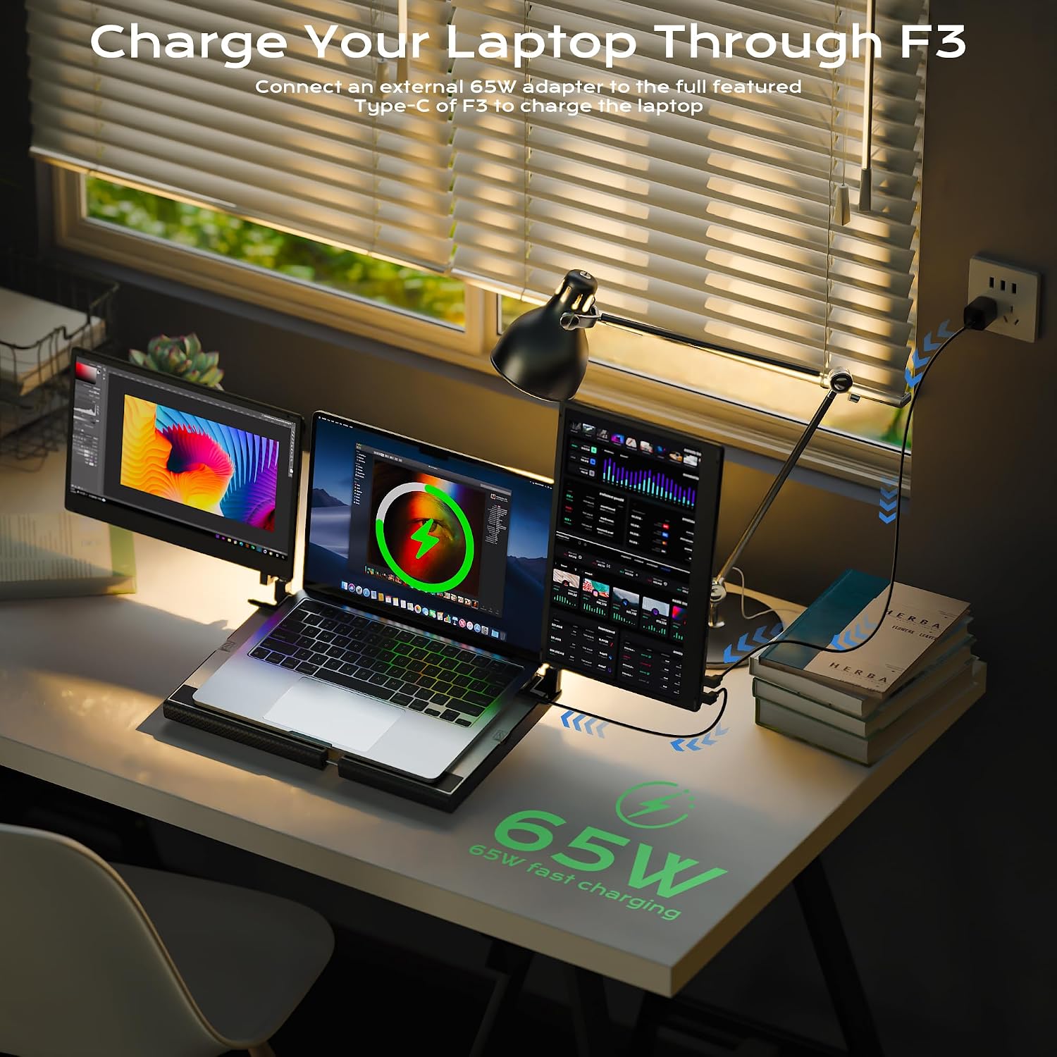 SMISEACOW Laptop Screen Extender F3, Triple Portable Monitor 14-inch 360 Degrees Rotation with Stand, IPS FHD 1080P Workstation for Windows/Mac/Linux/Chrome Compatible with Notebook/Mini PC