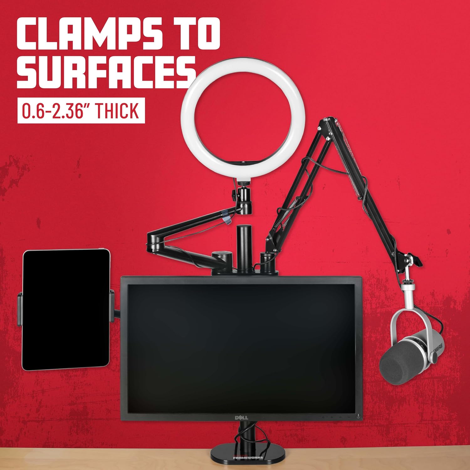 Gator Frameworks 6-in-1 Content Creator and Streaming Desktop Stand Set – Includes Smartphone Clamp, Laptop Clamp, Ring Light, and More! (GFW-STREAMSTAND)