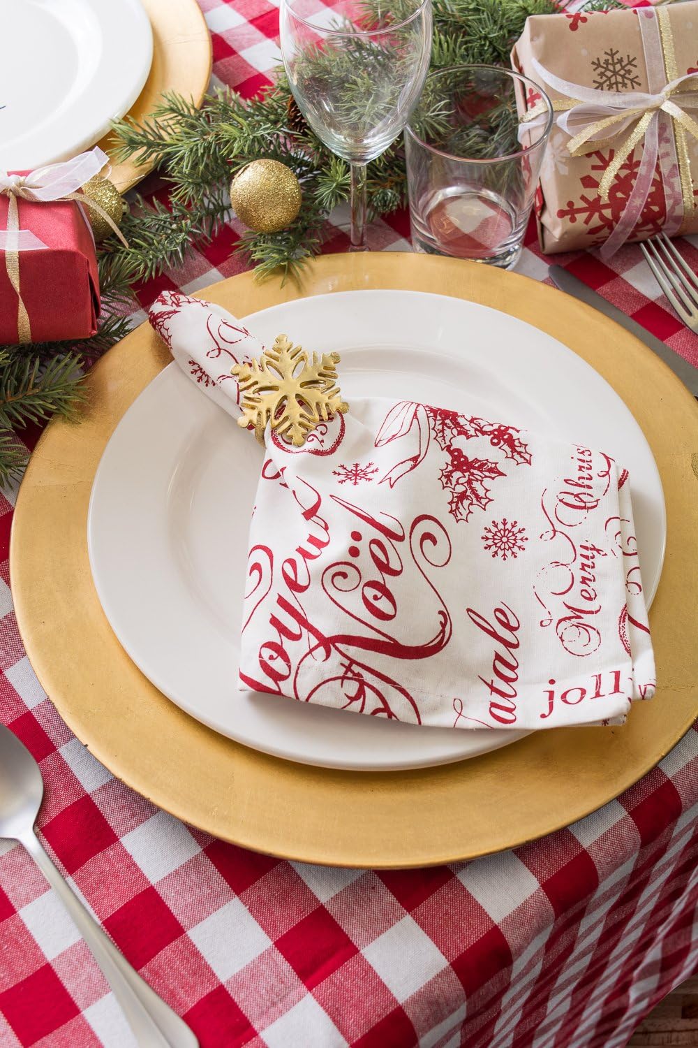 DII Checkered Tabletop Collection 100% Cotton, Machine Washable, Tablecloth, 70' Round, Red (Pack of 12)