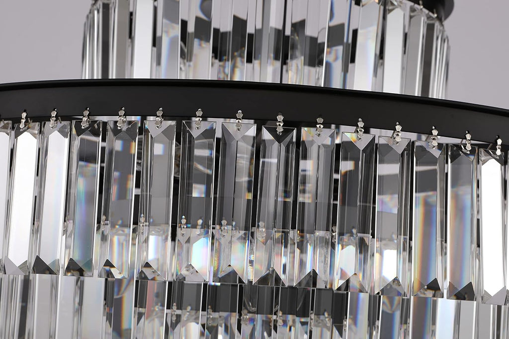 20' Black Crystal Chandelier, Modern 4-Tier Ceiling Light with Clear Crystal Prisms, Luxury Pendant Lighting for Dining Room Entryway