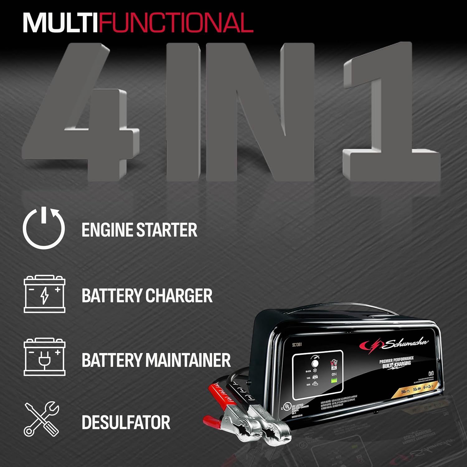 Schumacher Electric 6A Car Battery Charger and 50A Engine Starter,4-in-1 Solution,Maintainer,10A Boost,for 12V Power Sport,Automotive,and Marine Batteries,SC1361,(Pack of 2)